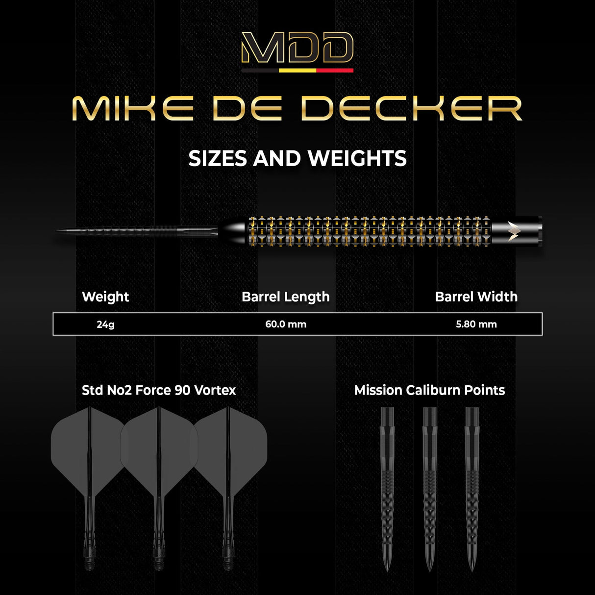 Mission Mike De Decker Darts - Steel Tip - 95% Tungsten - Limited Edition - World Grand Prix - 24g