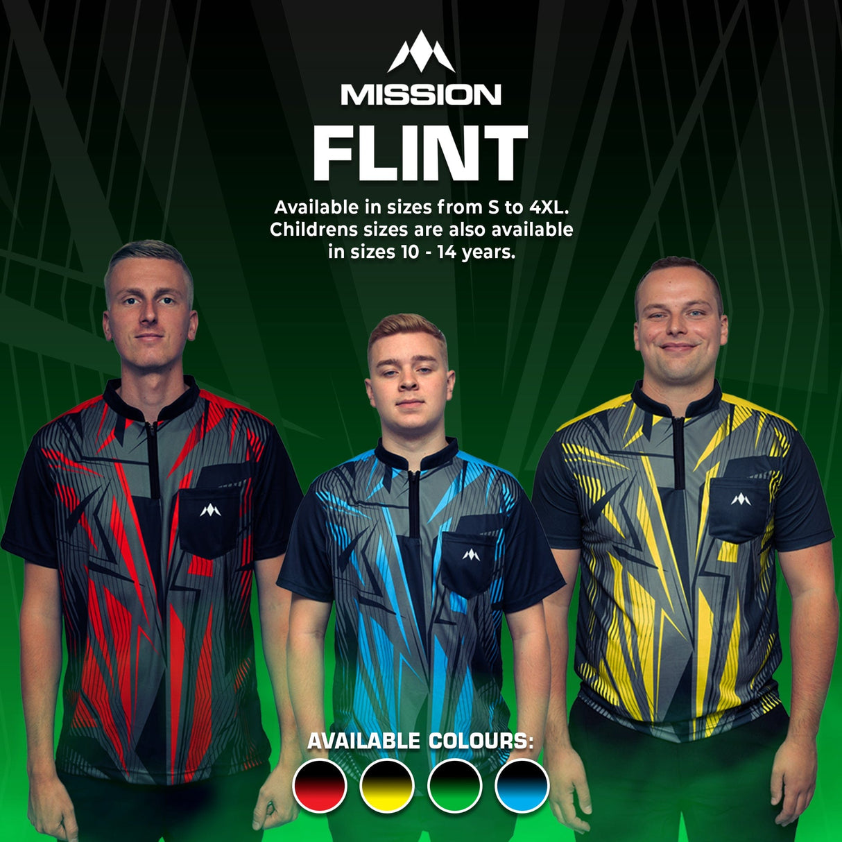 Mission Darts Flint Dart Shirt - Collarless - Lightweight - Black & Green - Youth