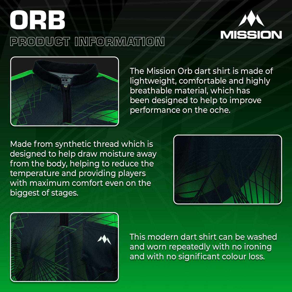 Mission Darts Orb Dart Shirt - Collarless - Lightweight - Black & Green