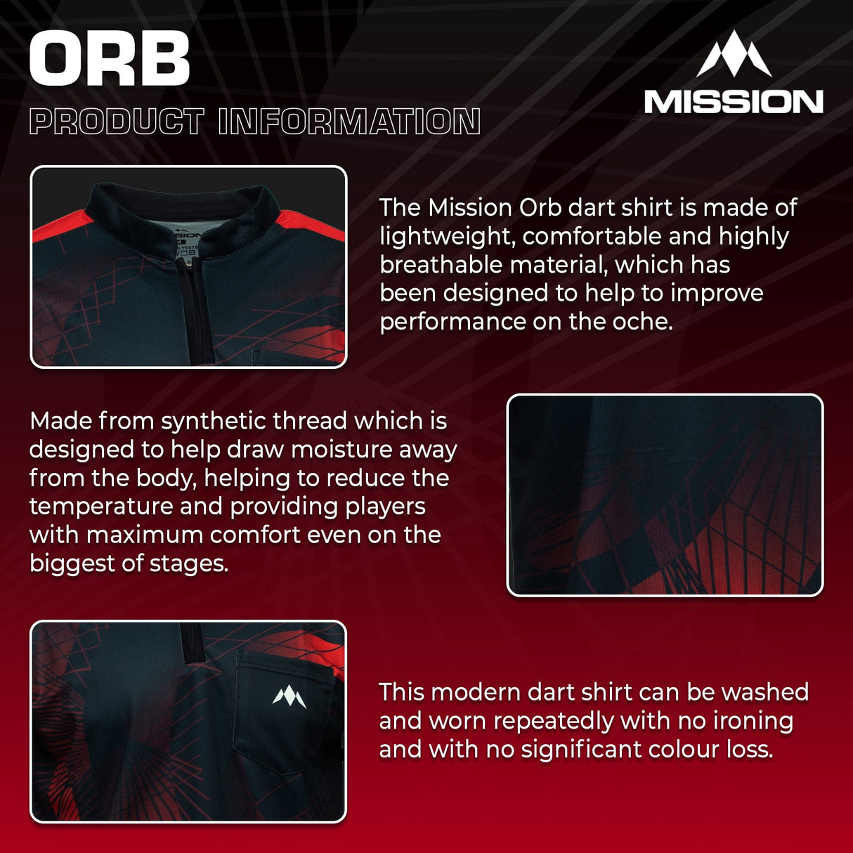 Mission Darts Orb Dart Shirt - Collarless - Lightweight - Black & Red - Youth