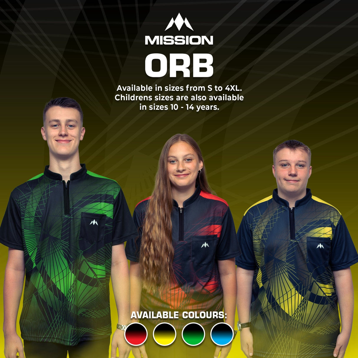 Mission Darts Orb Dart Shirt - Collarless - Lightweight - Black & Yellow