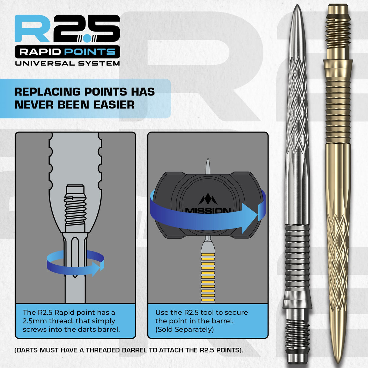 Mission R2.5 Rapid Dart Points - Steel Tip - DSX