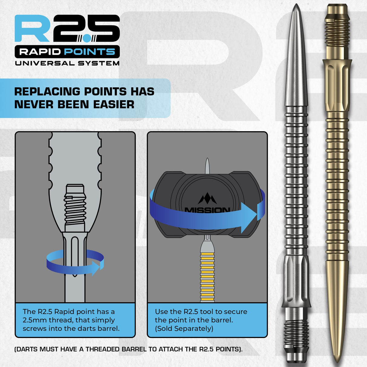 Mission R2.5 Rapid Dart Points - Steel Tip - GV1