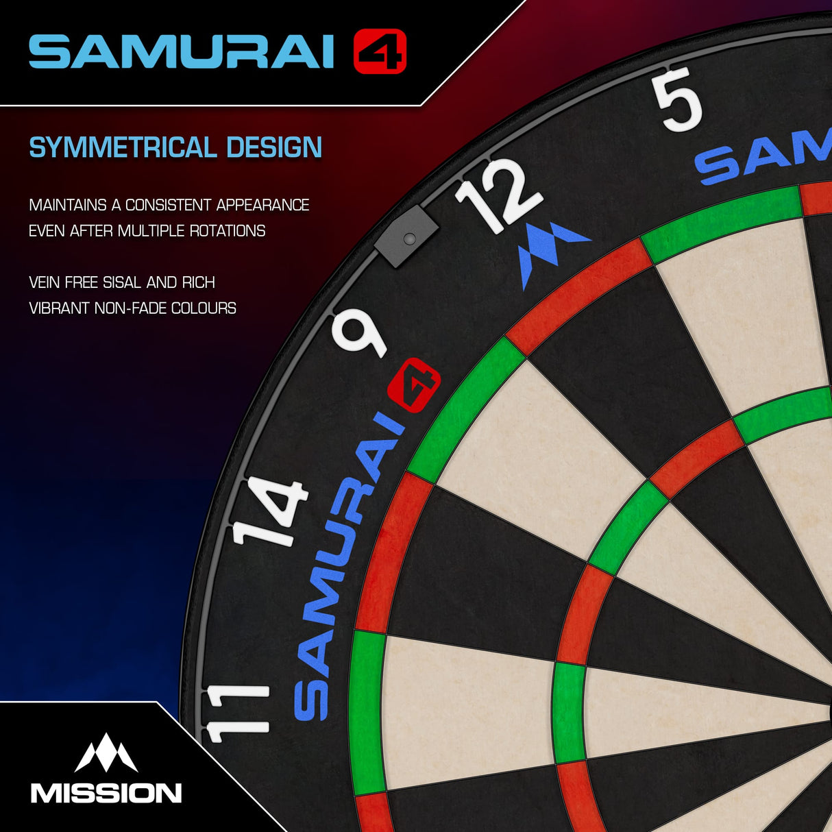 Mission Samurai 4 Dartboard - Professional - Knife Wire - Black Spider