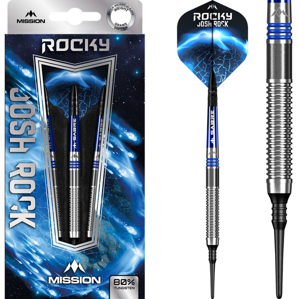 Mission Josh Rock Darts - Soft Tip - 80% - Rocky - Silver & Blue