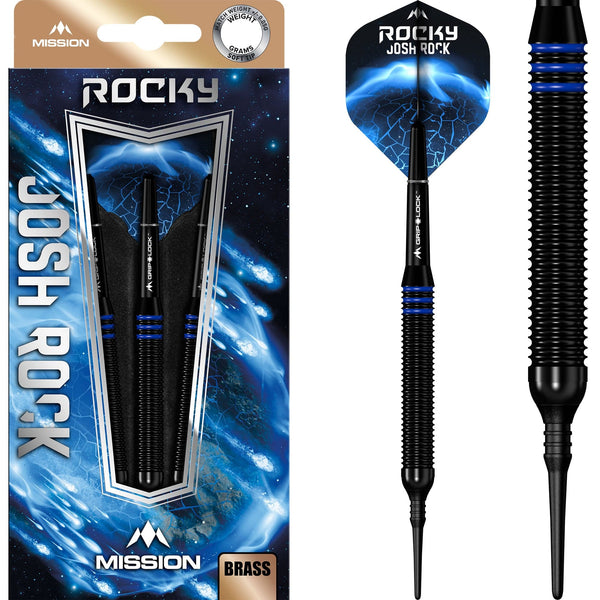 Mission Josh Rock Darts - Soft Tip - Brass - Rocky - Black & Blue