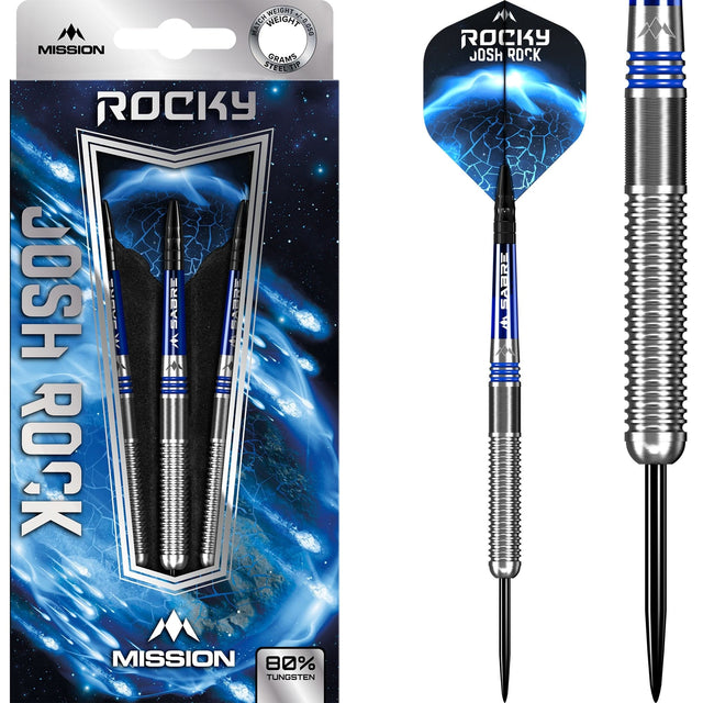 *Mission Josh Rock Darts - Steel Tip - 80% - Rocky - Silver & Blue 23g