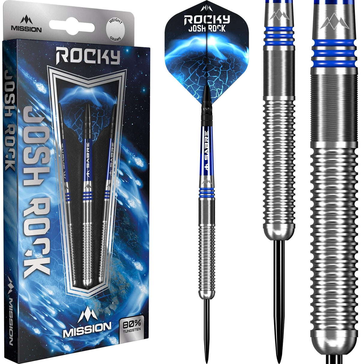 *Mission Josh Rock Darts - Steel Tip - 80% - Rocky - Silver & Blue