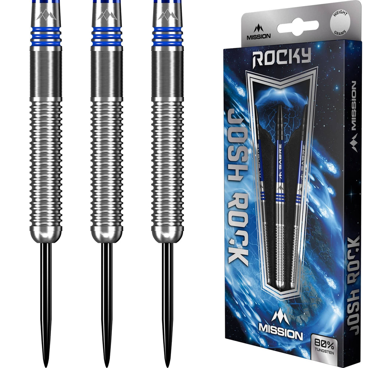 *Mission Josh Rock Darts - Steel Tip - 80% - Rocky - Silver & Blue