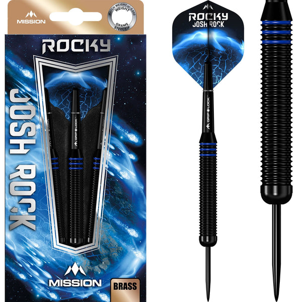 Mission Josh Rock Darts - Steel Tip - Brass - Rocky - Black & Blue