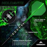 Mission Moldavite Darts - Steel Tip - 95% Tungsten - Black & Green