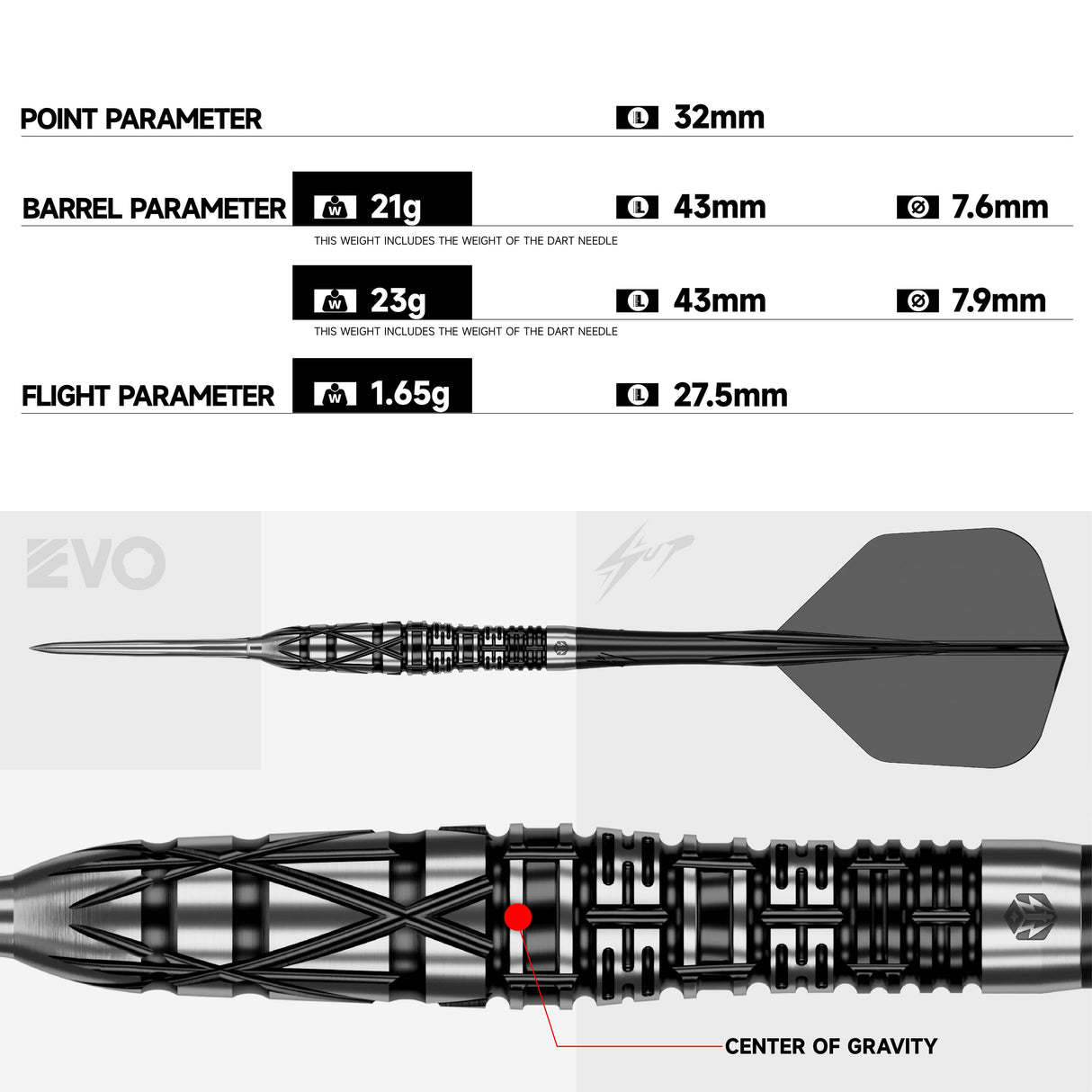 Caliburn Players Darts - Steel Tip - 90% Tungsten - Obsidian: Naikun