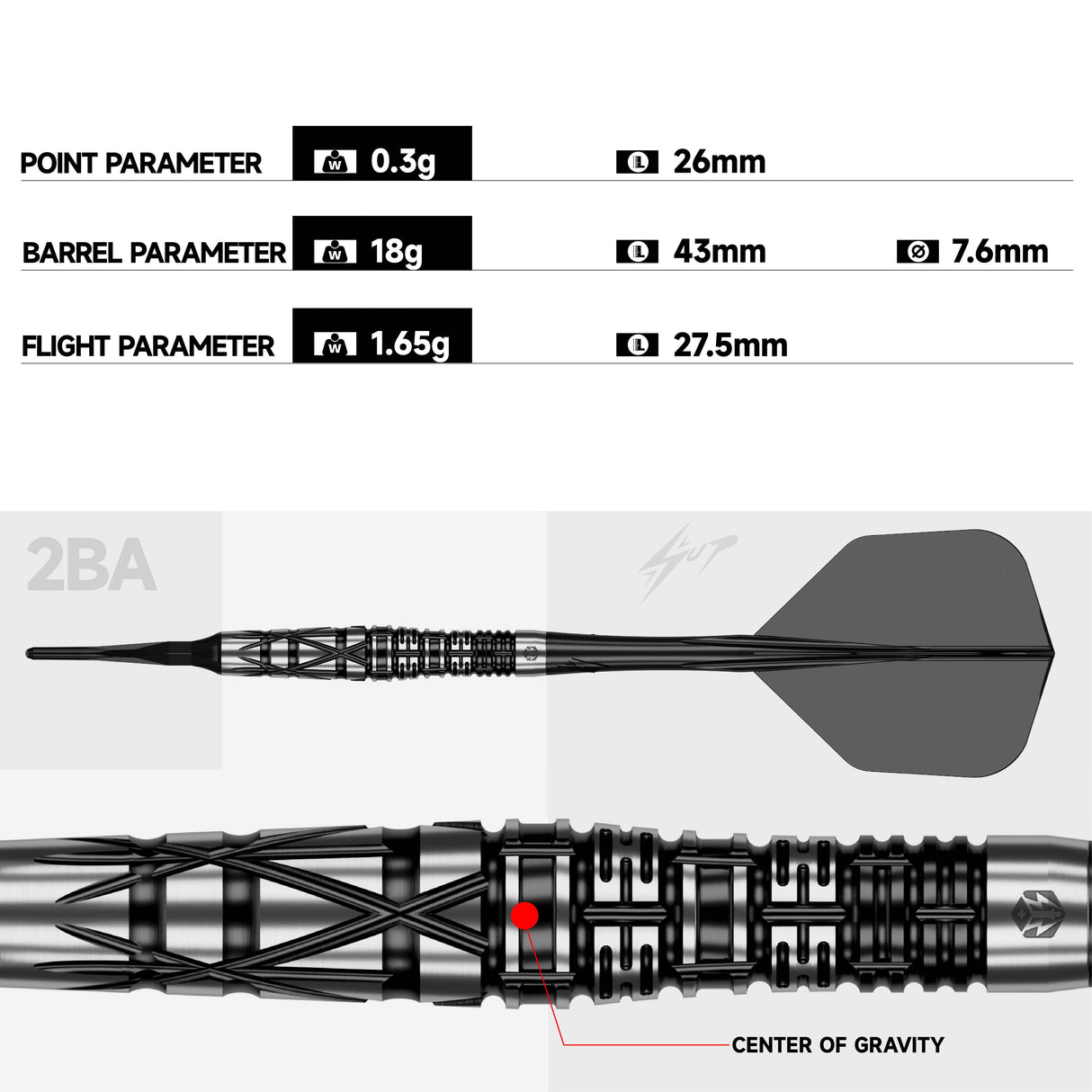 Caliburn Players Darts - Soft Tip - 90% Tungsten - Obsidian: Naikun 18g
