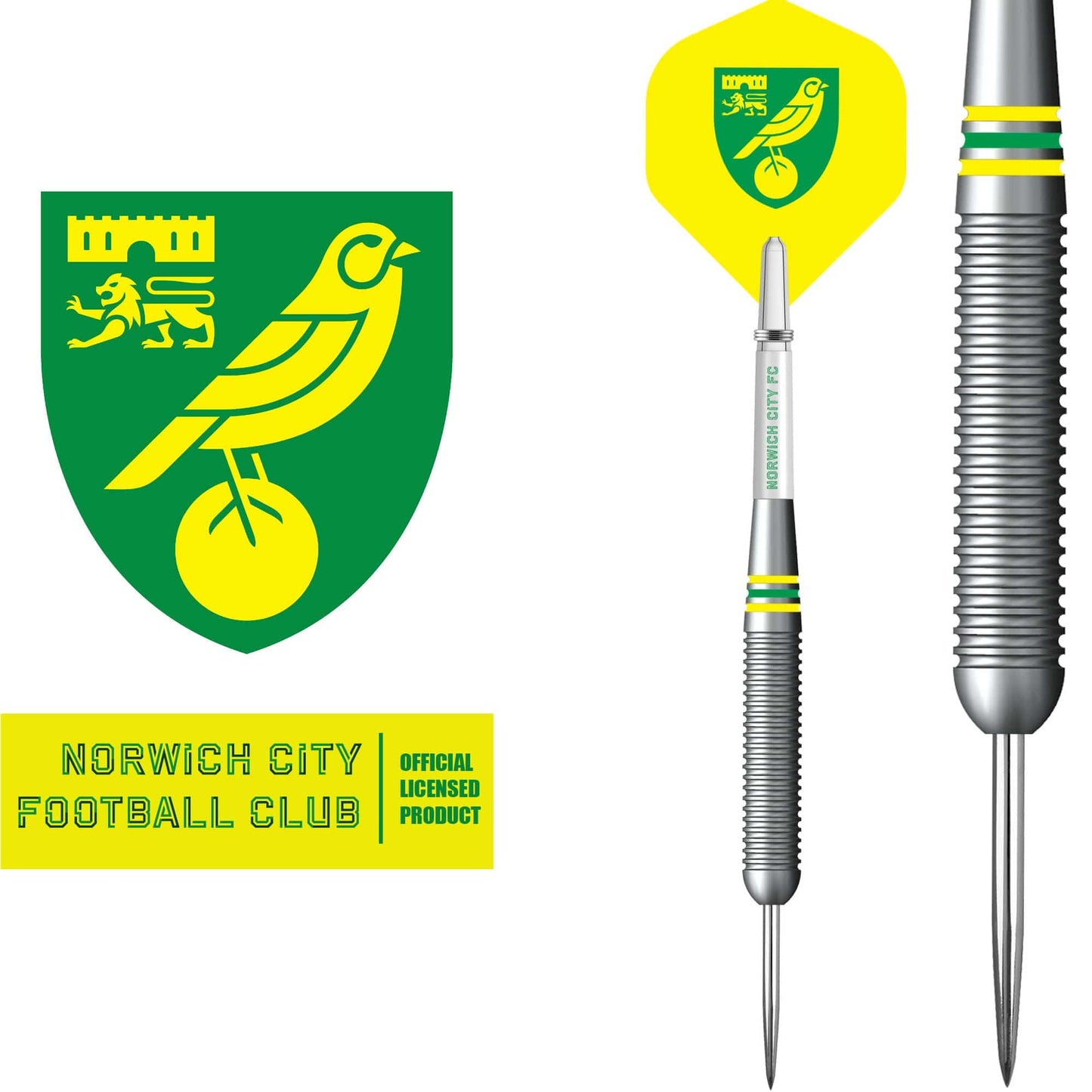 Norwich City FC - Official Licensed - The Canaries - Steel Tip Darts - Brass - 22g 22g