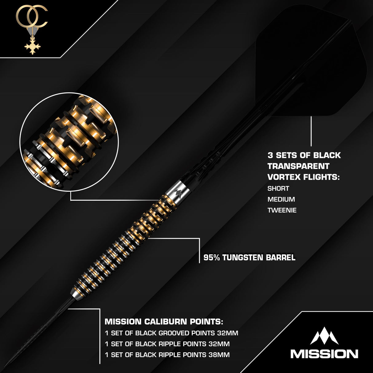 Mission Olly Croft OBE Darts - Steel Tip - 95% Tungsten - Limited Edition 24g