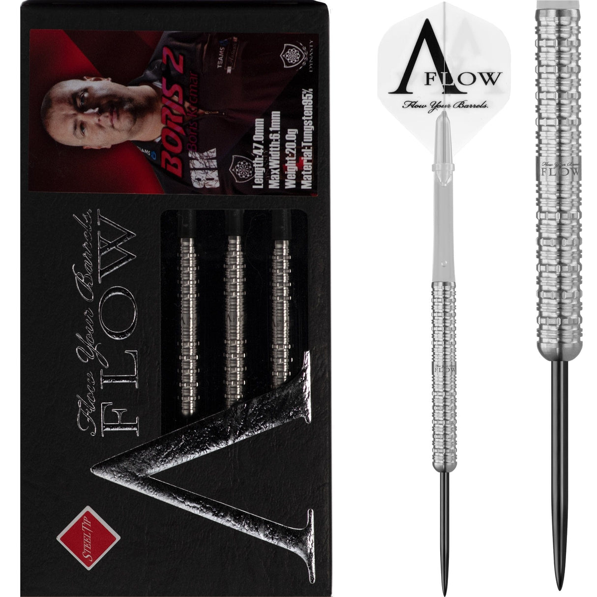 Dynasty Darts - Black Line - Steel Tip - Boris Krcmar - Boris 2 - Silver - 20g 20g
