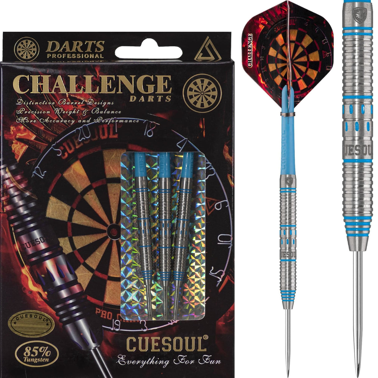 *Cuesoul - Steel Tip Tungsten Darts - Challenge - Multi Ring - Tapered - Blue 22g