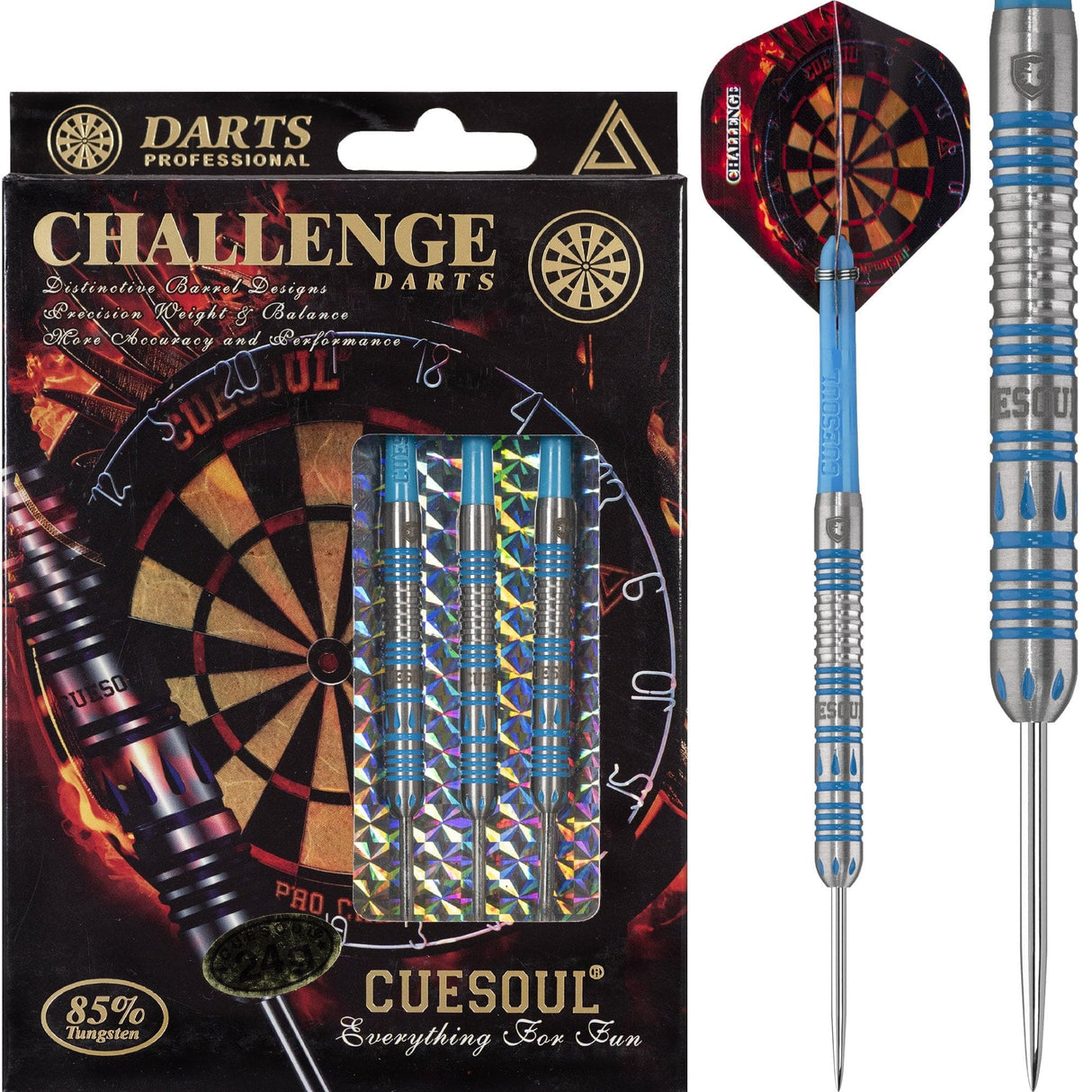 *Cuesoul - Steel Tip Tungsten Darts - Challenge - Multi Ring - Quad - Blue 22g