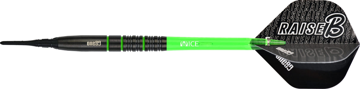 One80 Raise B Darts - Soft Tip - Black - Green Rings 18g