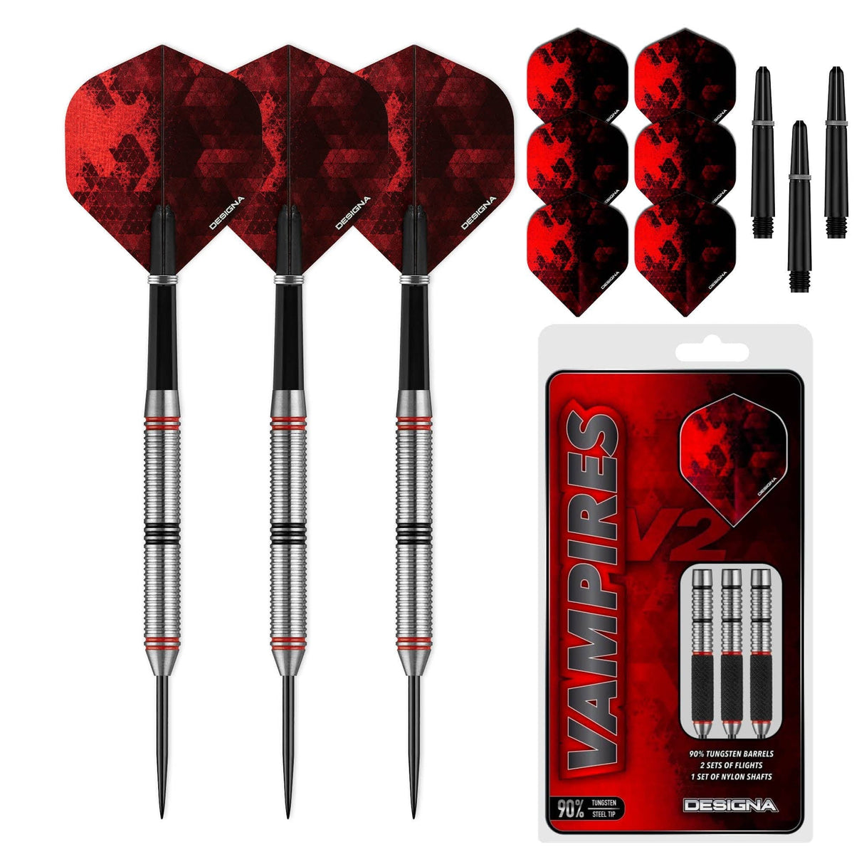 DESIGNA DARTS Vampires V2 | Jeu de fléchettes à pointe souple 90 % tungstène avec tiges et ailettes, M2, 19 g (D9775 DESIGNA DARTS Vampires V2 | Jeu de fléchettes à pointe souple 90 % tungstène avec tiges et ailettes, M2, 19 g (D9775
