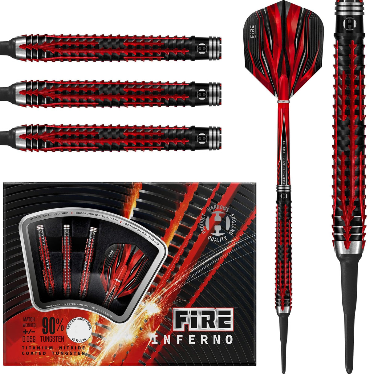 *Harrows Fire Inferno Darts - Soft Tip - Black & Red 18g