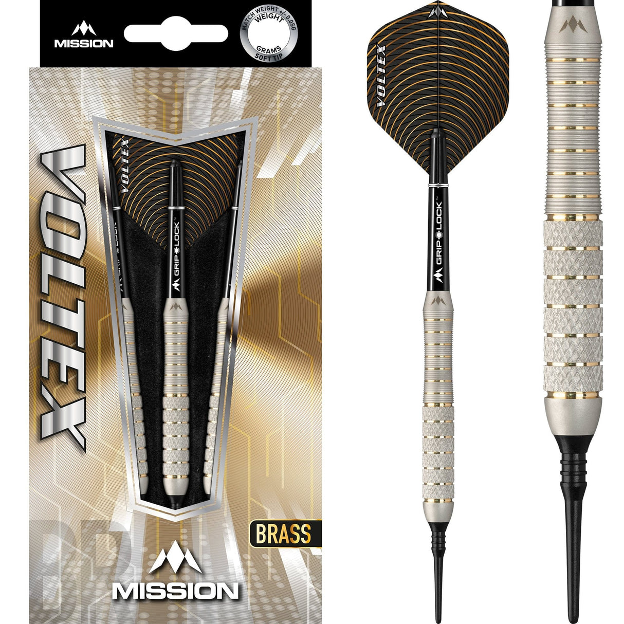 *Mission Voltex Darts - Soft Tip Brass - M1 - Silver - Knurled 21g