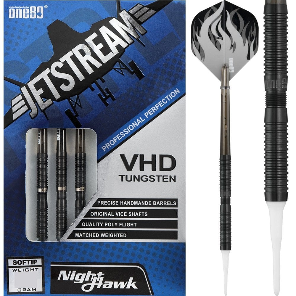*One80 Jetstream Darts - Soft Tip Tungsten - Black - Night Hawk 16g