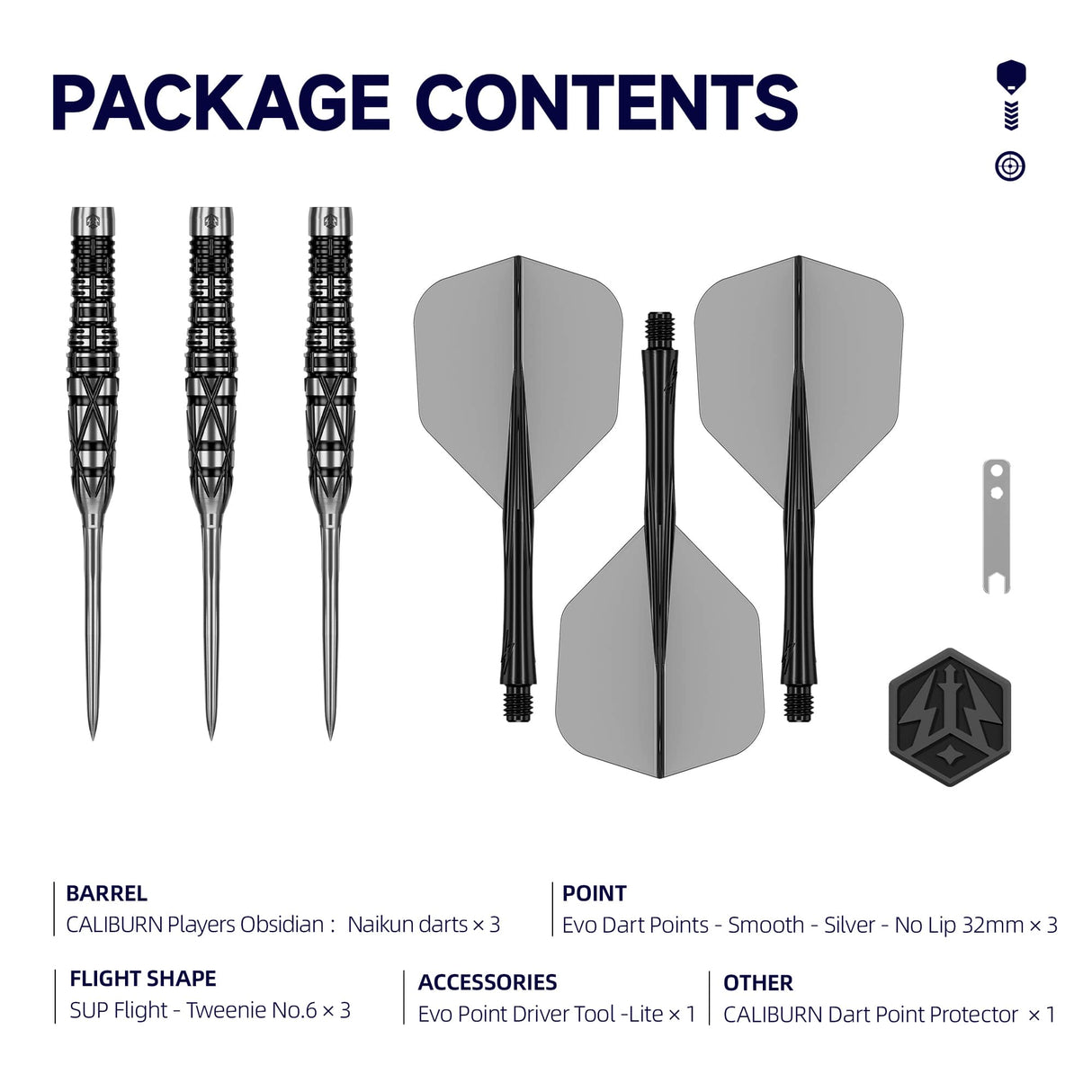 Caliburn Players Darts - Steel Tip - 90% Tungsten - Obsidian: Naikun