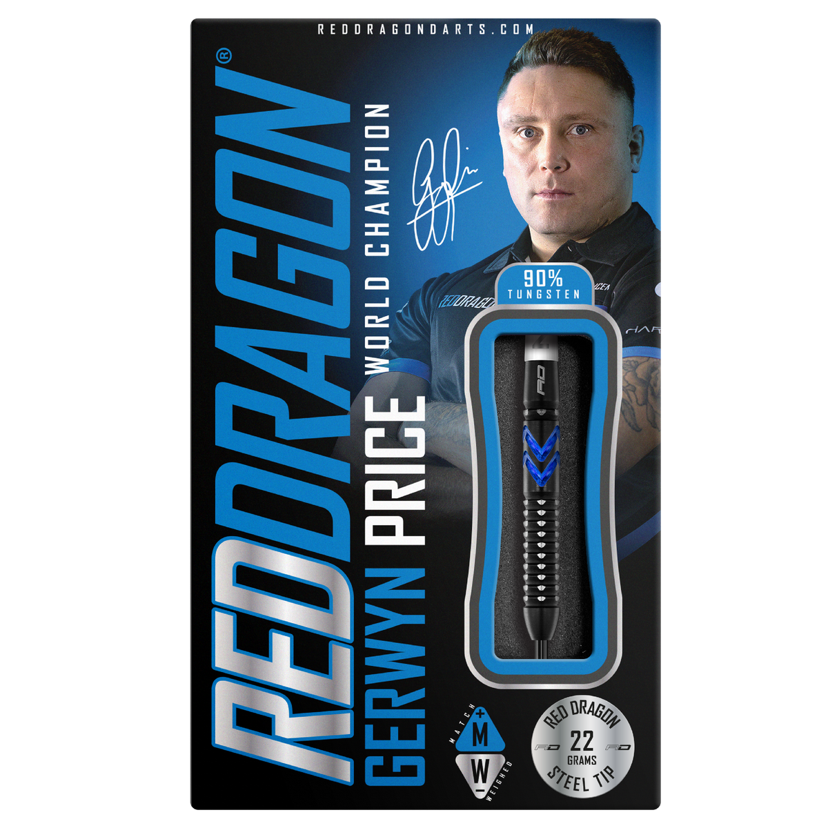 Red Dragon Gerwyn Price Darts - Steel Tip - 90% Tungsten - Ice Blue