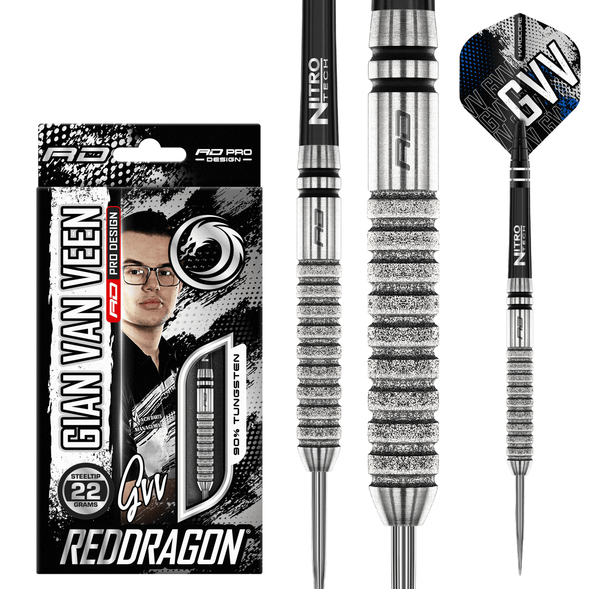 Red Dragon Gian van Veen Darts - Steel Tip - 90% Tungsten - Diamond 21g