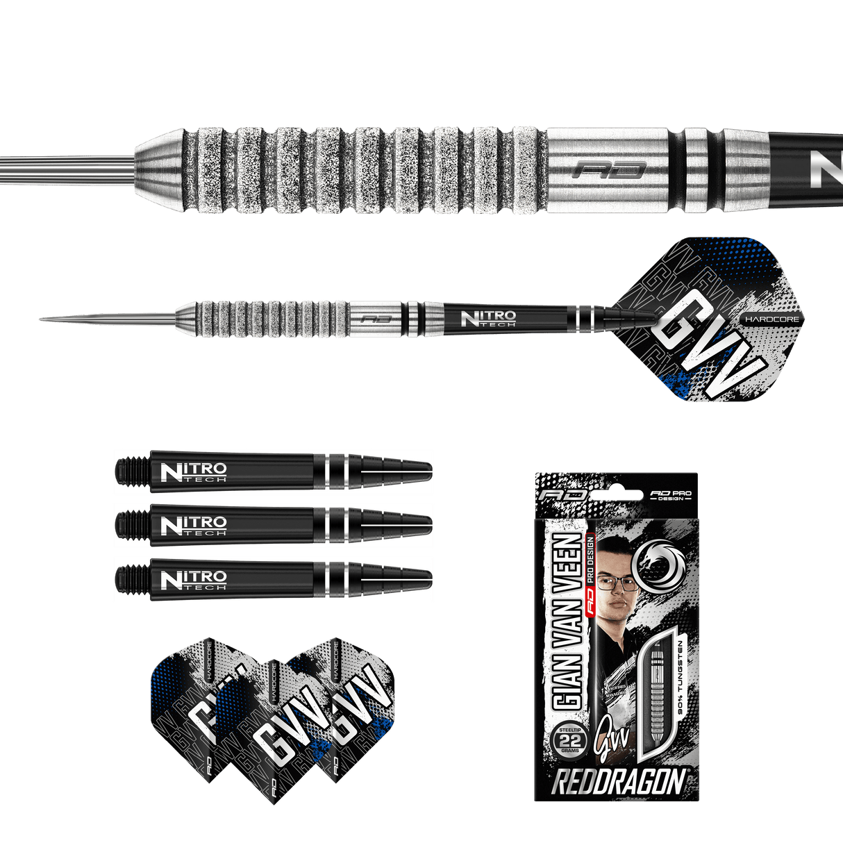 Red Dragon Gian van Veen Darts - Steel Tip - 90% Tungsten - Diamond 21g