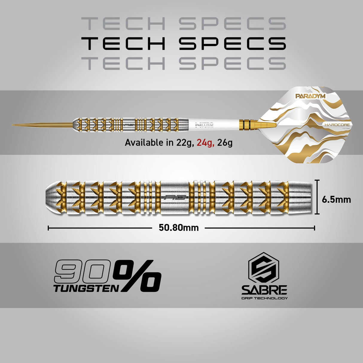 Red Dragon Paradym Gold Darts - Steel Tip - 90% Tungsten - Parallel