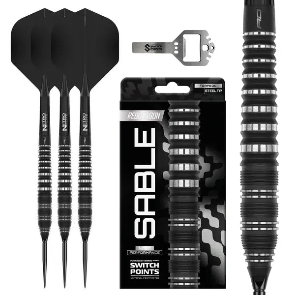 Red Dragon Sable Darts - Steel Tip - 90% Tungsten - Torpedo