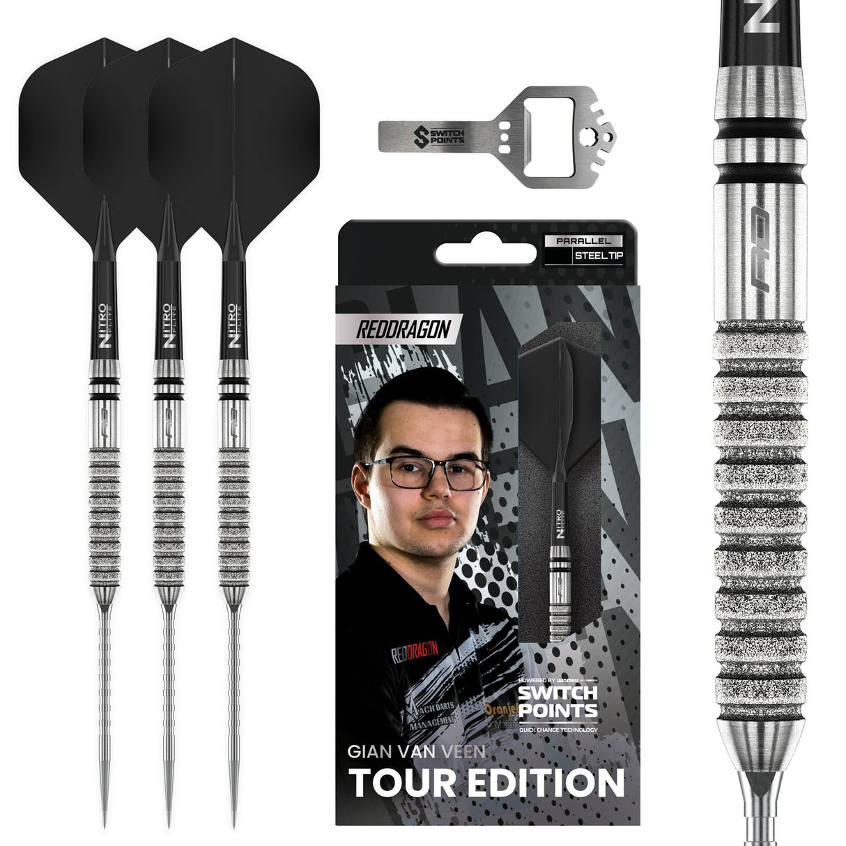 Red Dragon Gian van Veen Switch Darts - Steel Tip - 90% Tungsten - Diamond
