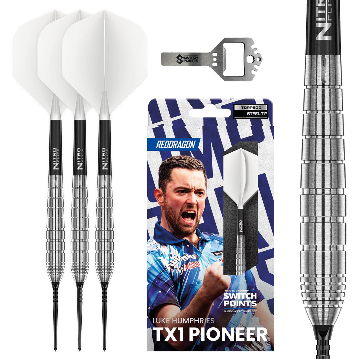 Red Dragon Luke Humphries Switch Darts - Steel Tip - 90% Tungsten - TX1