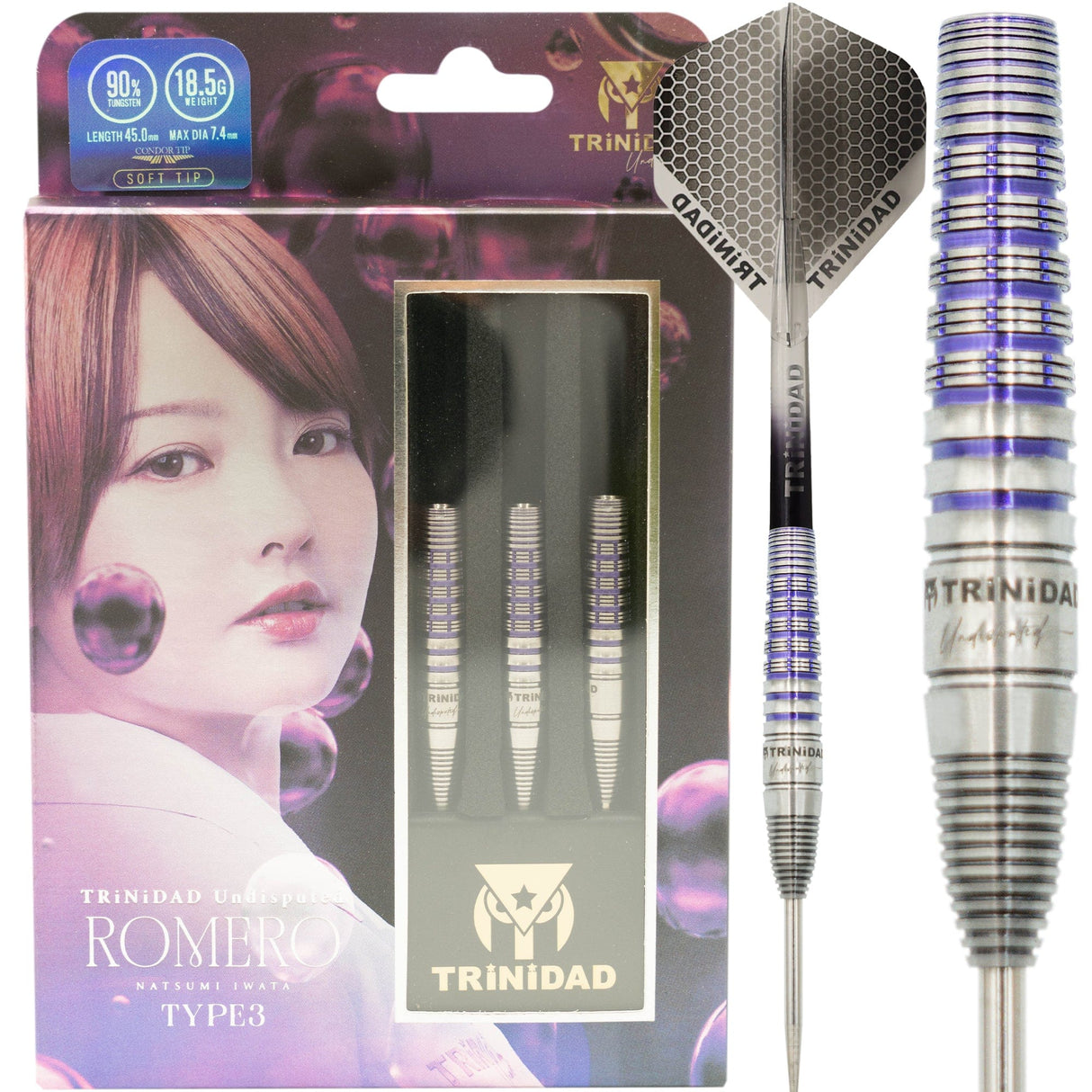 Trinidad Undisputed Darts - Steel Tip - 95% Tungsten - Romero 3 - Rainbow - 18.5g