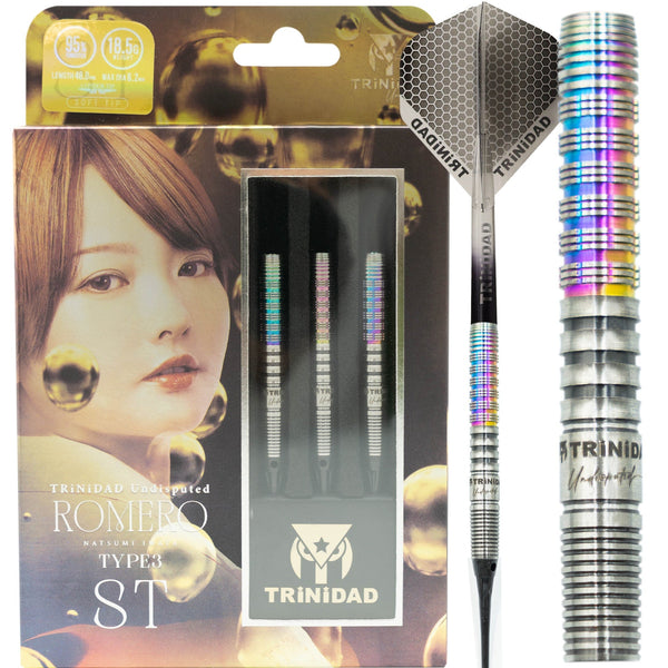 Trinidad Undisputed Darts - Soft Tip - 95% Tungsten - Romero 3 - Rainb