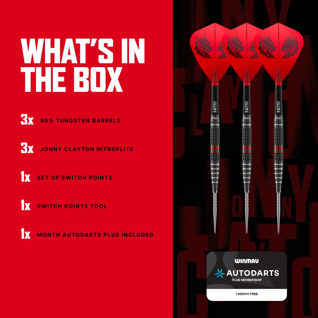 Red Dragon Jonny Clayton Darts - Steel Tip - 90% Tungsten - Pro