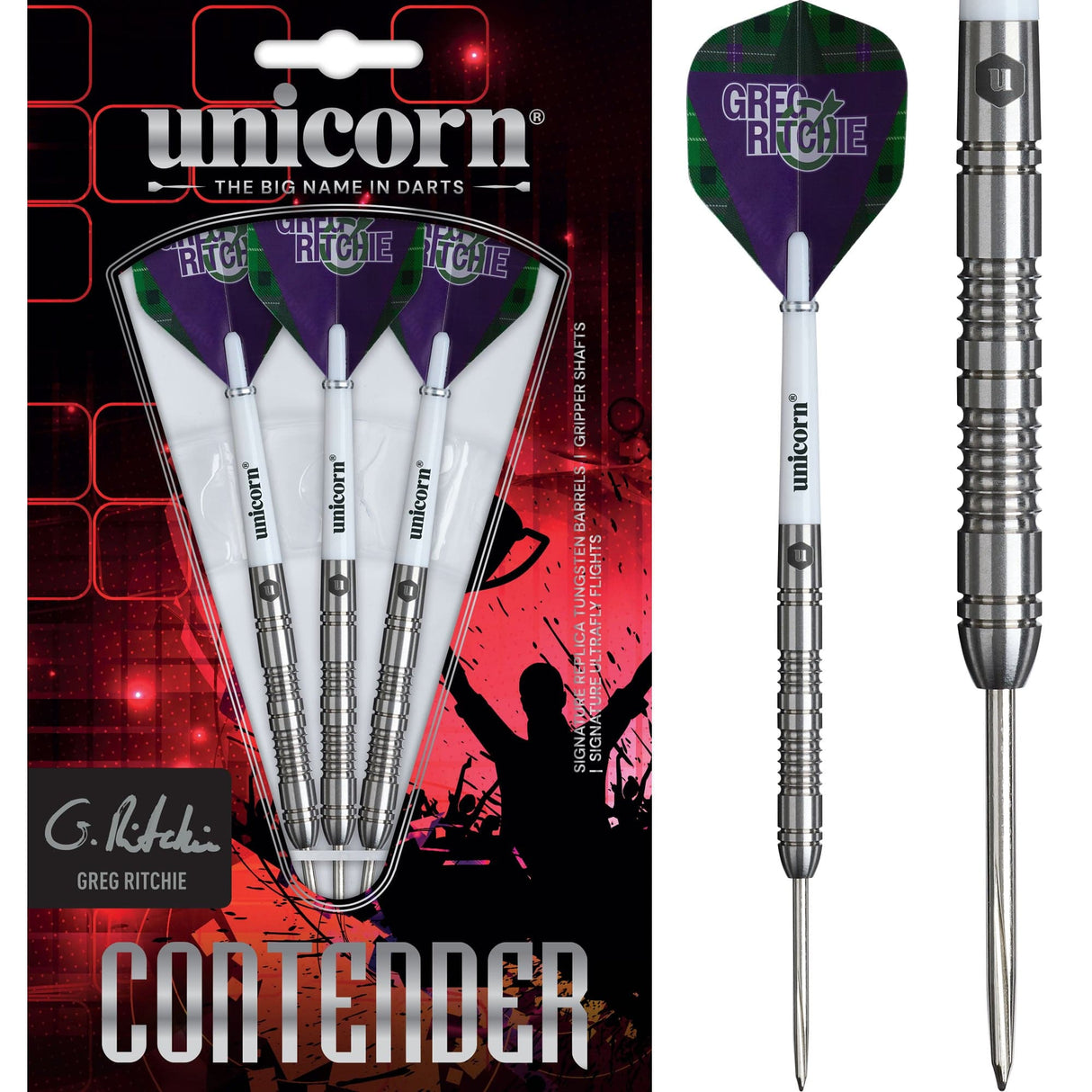 Unicorn Contender Darts - Steel Tip - 95% Tungsten - Greg Ritchie 23g