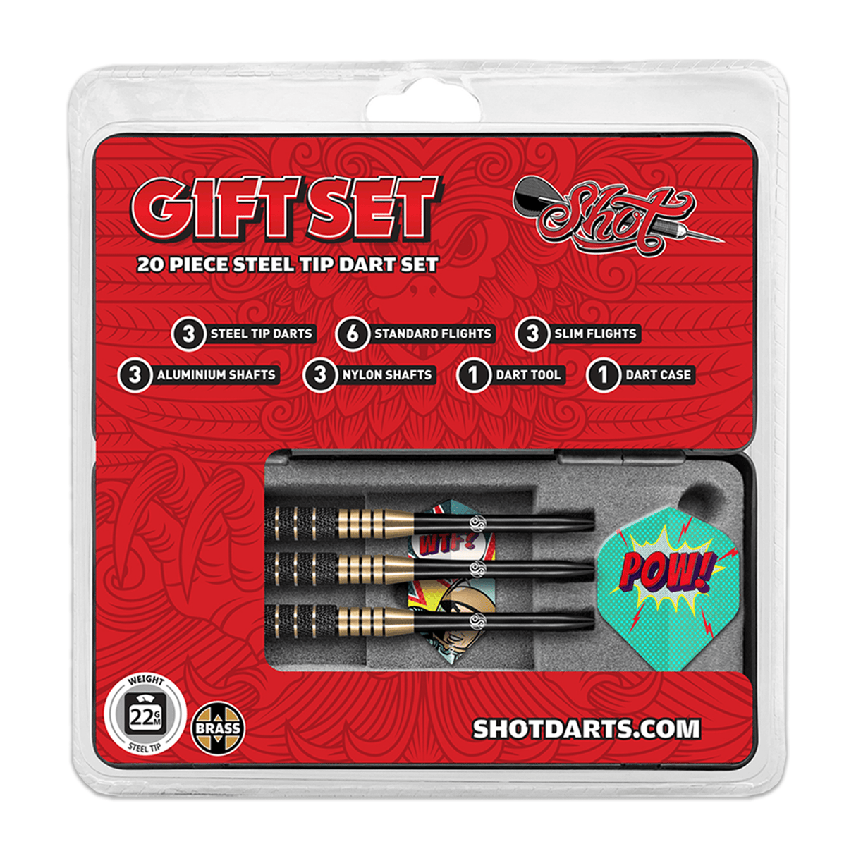 Shot Steel Tip Gift Pack - Darts, Flights, Stems & Case - 24g