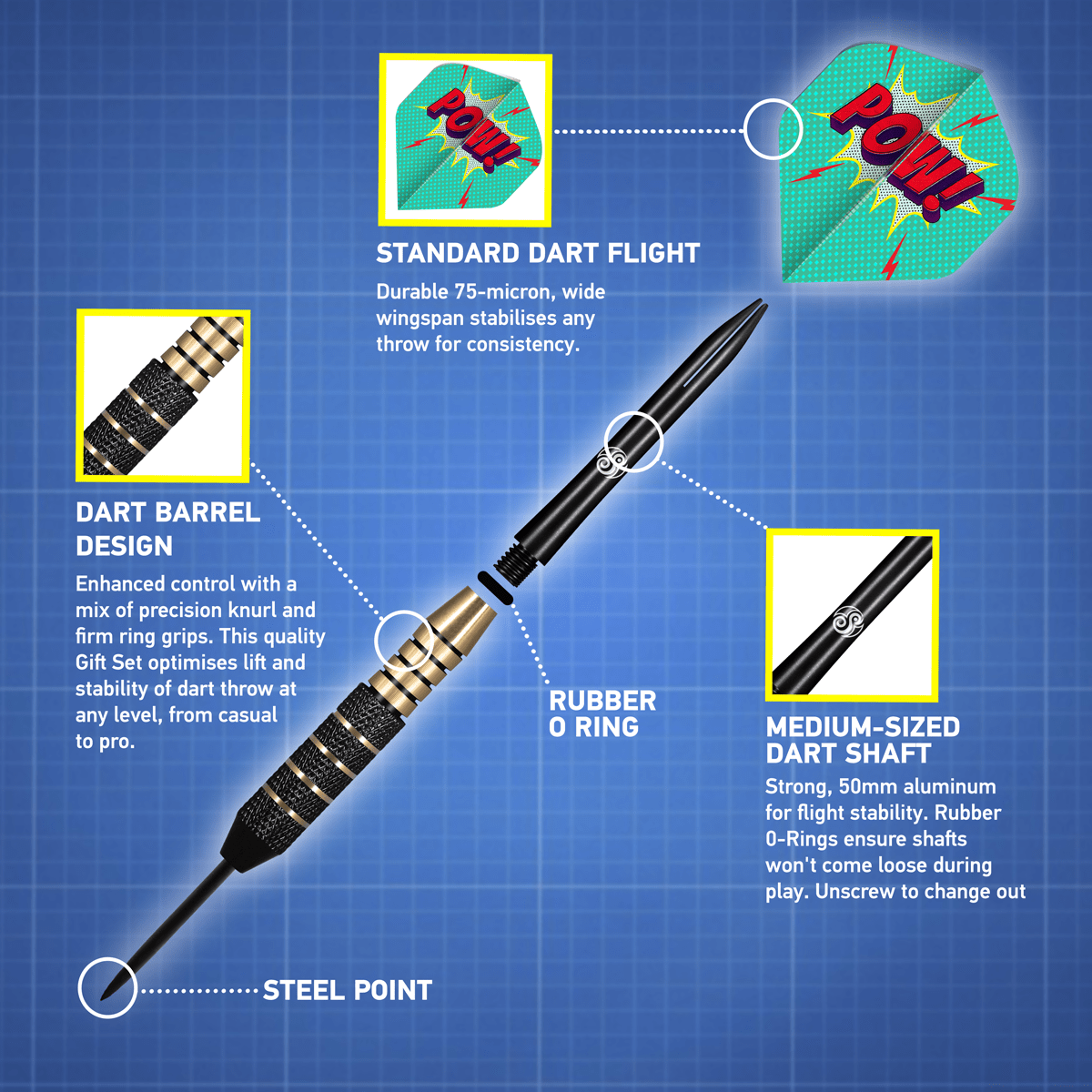 Shot Steel Tip Gift Pack - Darts, Flights, Stems & Case - 24g