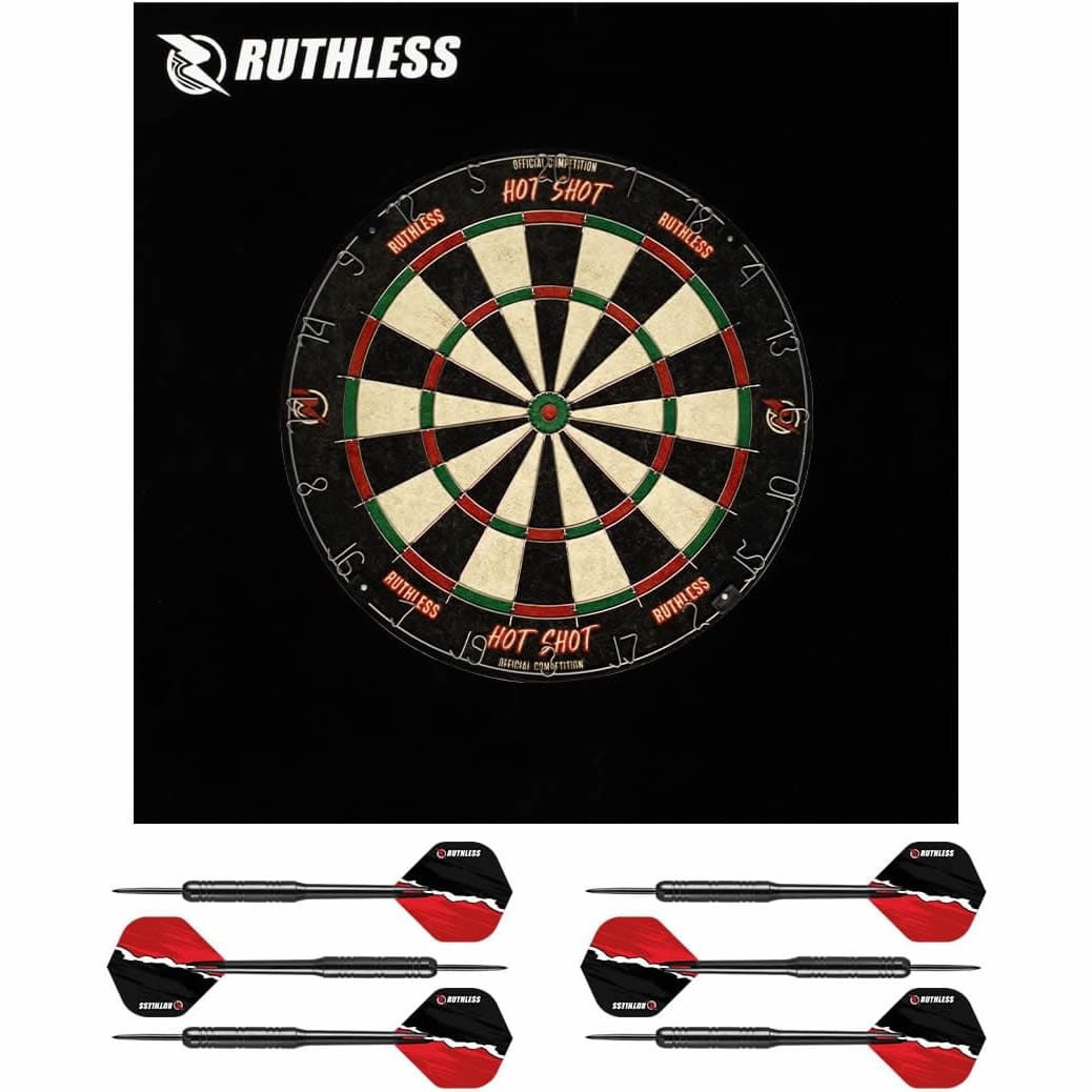 Ruthless Home Darts Centre - Square Jigsaw Surround & Hotshot Dartboard - 2 sets of darts