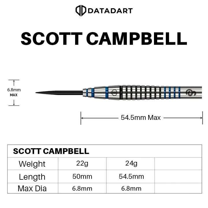 Datadart Scott Campbell Darts - Steel Tip - 90% Tungsten