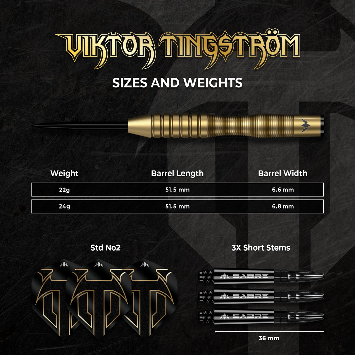 Mission Viktor Tingstrom Darts - Steel Tip - 90% Tungsten - Gold