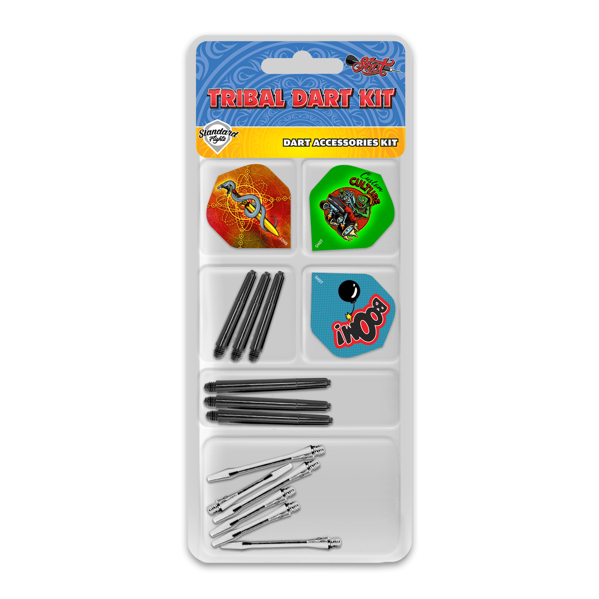 Shot Accessory Pack - Tribal Dart Kit - Flights & Shafts
