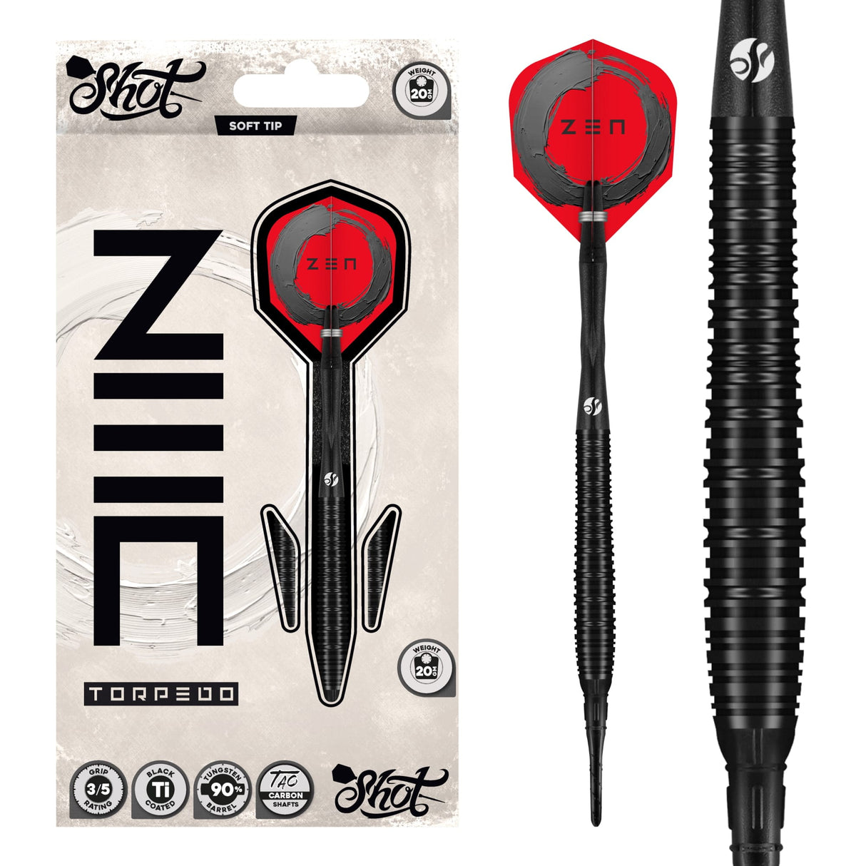 Shot Zen Darts - Soft Tip - 90% Tungsten - Torpedo 20g