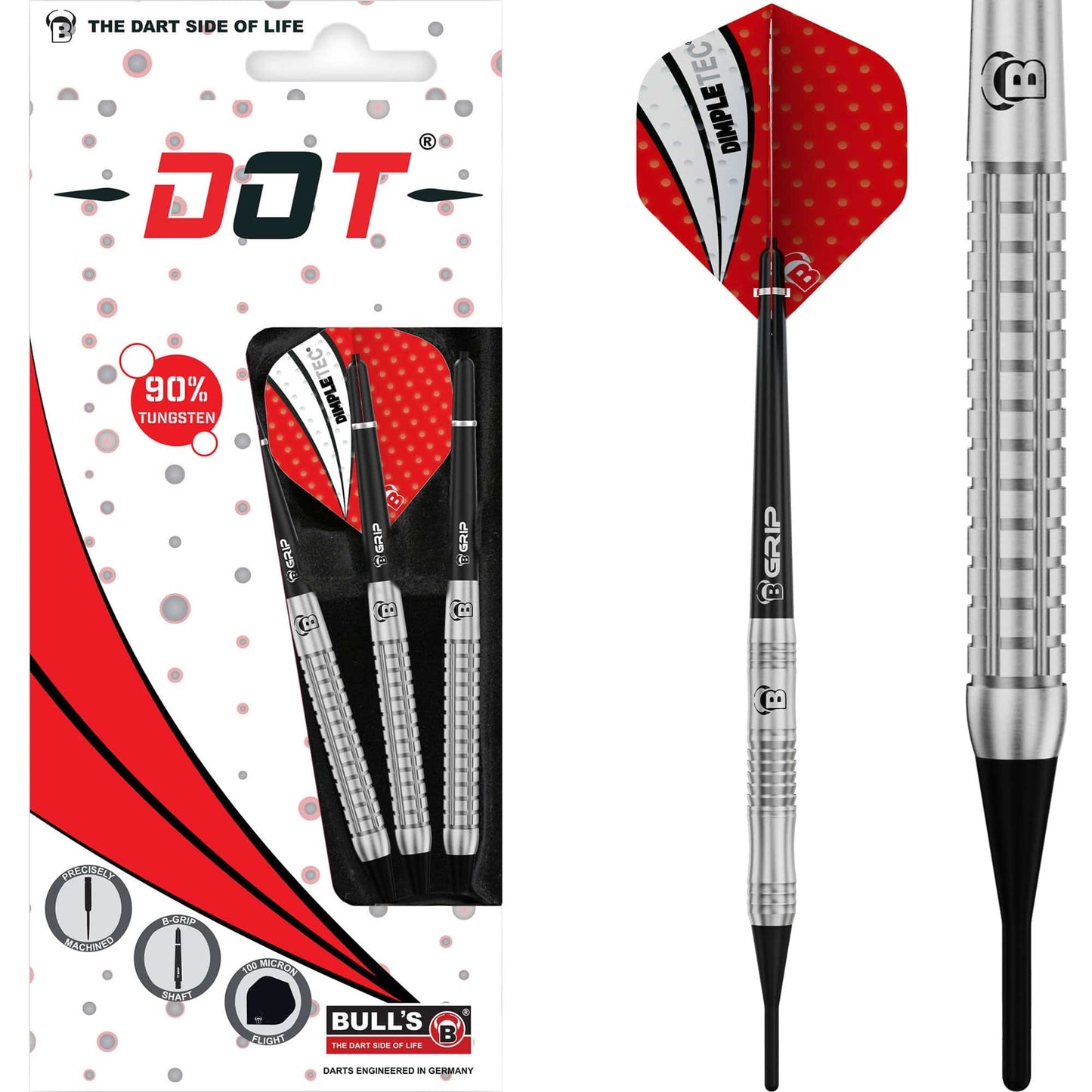 BULL'S Dot D5 Darts - Soft Tip - 90% Tungsten - Straight Milled 18g