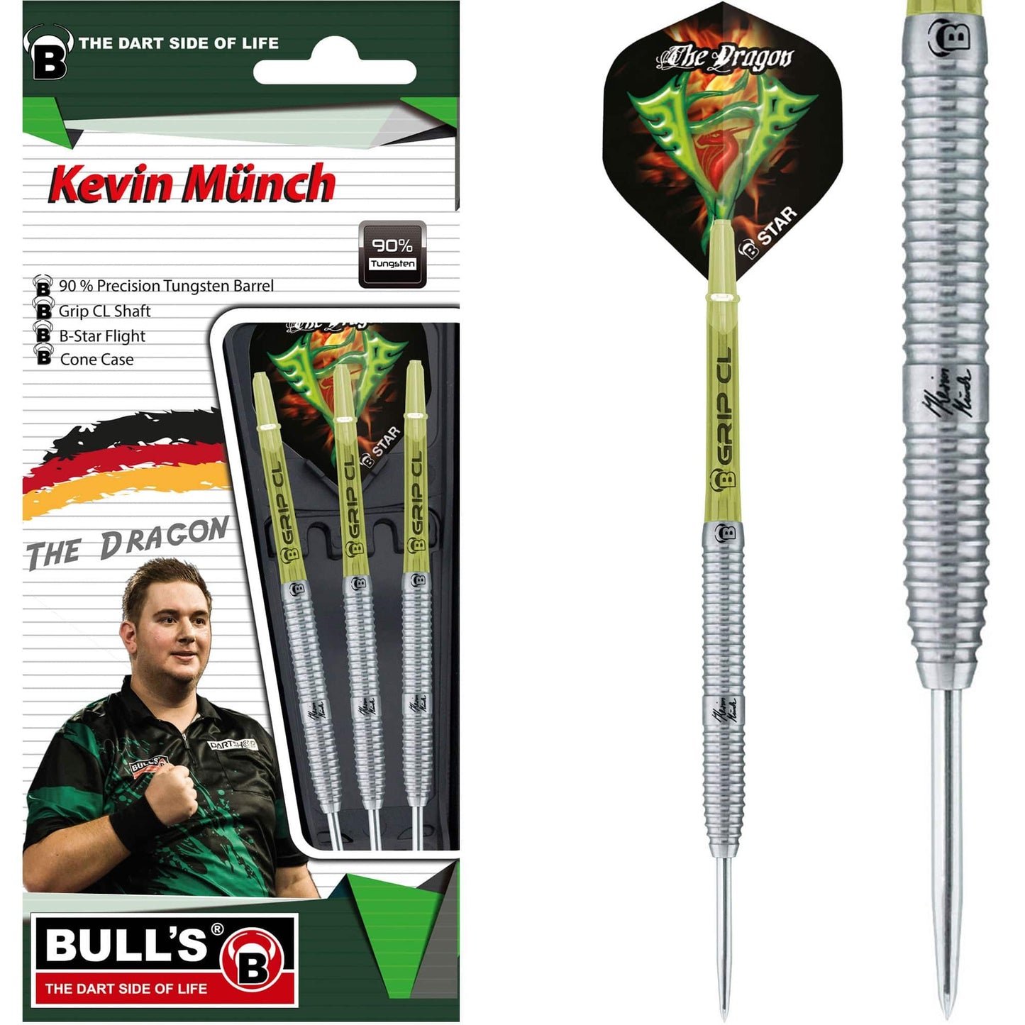 BULL'S Kevin Munch G2 Darts - Steel Tip - 90% Tungsten - The Dragon 21g