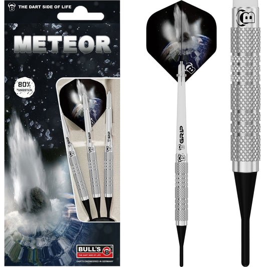 BULL'S Meteor Darts - Soft Tip - 80% Tungsten - MT2 - Full Knurl 16g