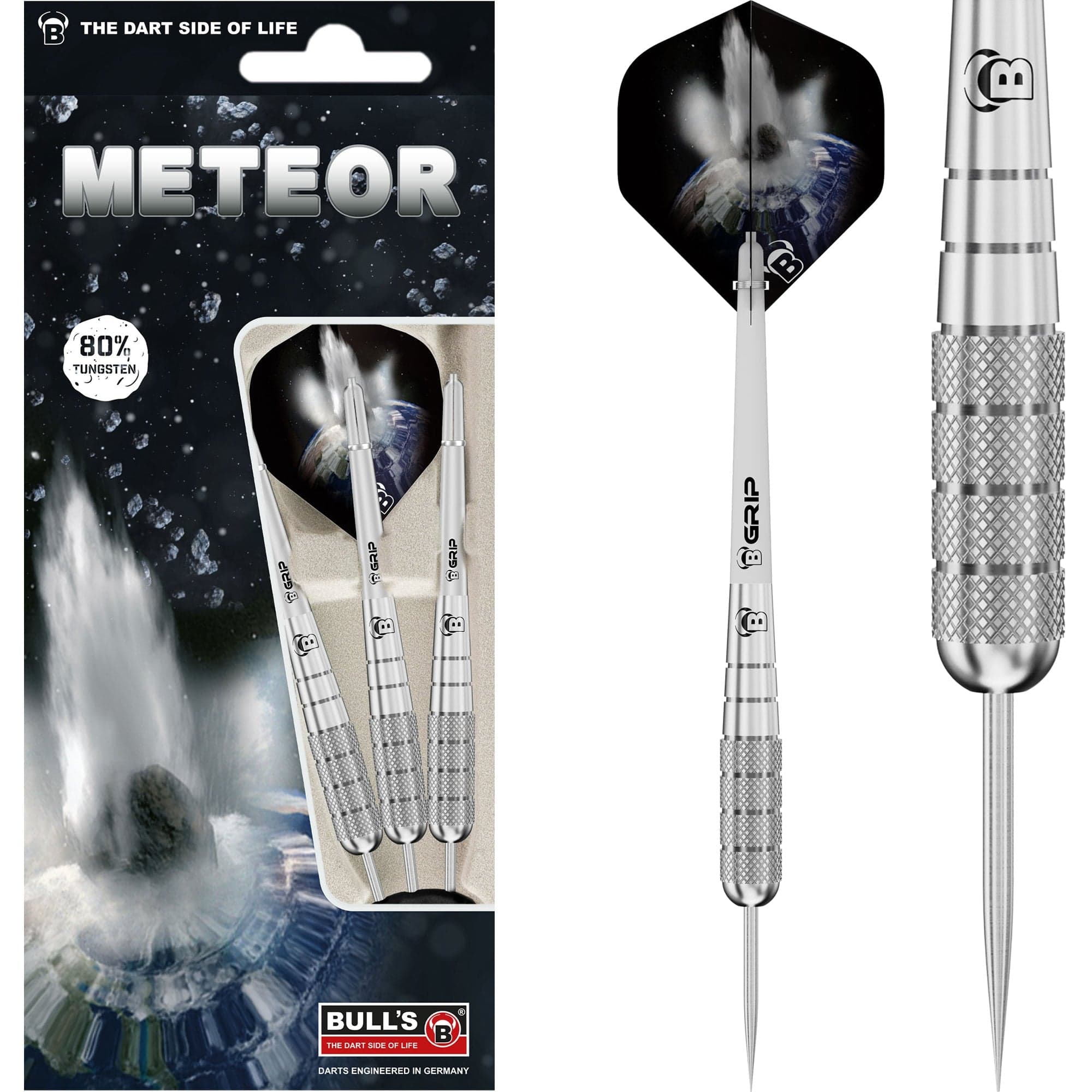 Meteor Steel Dart 80% Tungsten - Professionelles Dartset Mit 3 Pfeilen Und Verschiedenen Grip-Varianten